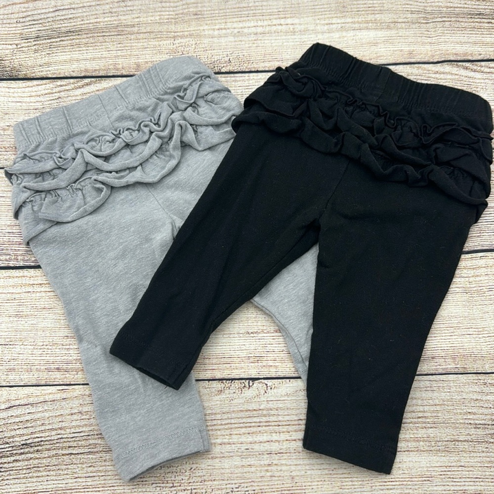 Cat and Jack Ruffle Butt Leggings Black and Grey Bundle Size 0-3 Months